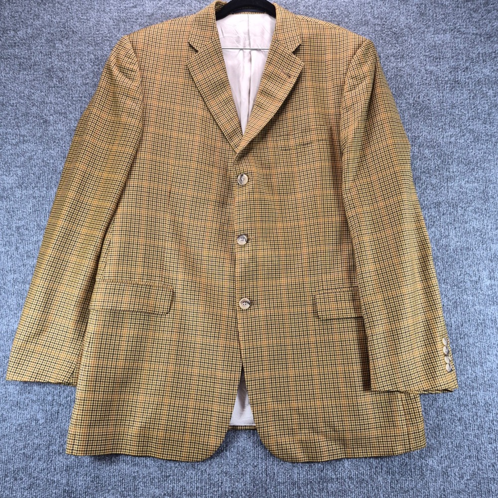Burberry Blazer Bond Street Wool Cashmere Plaid 44 Long Yellow Mens USA